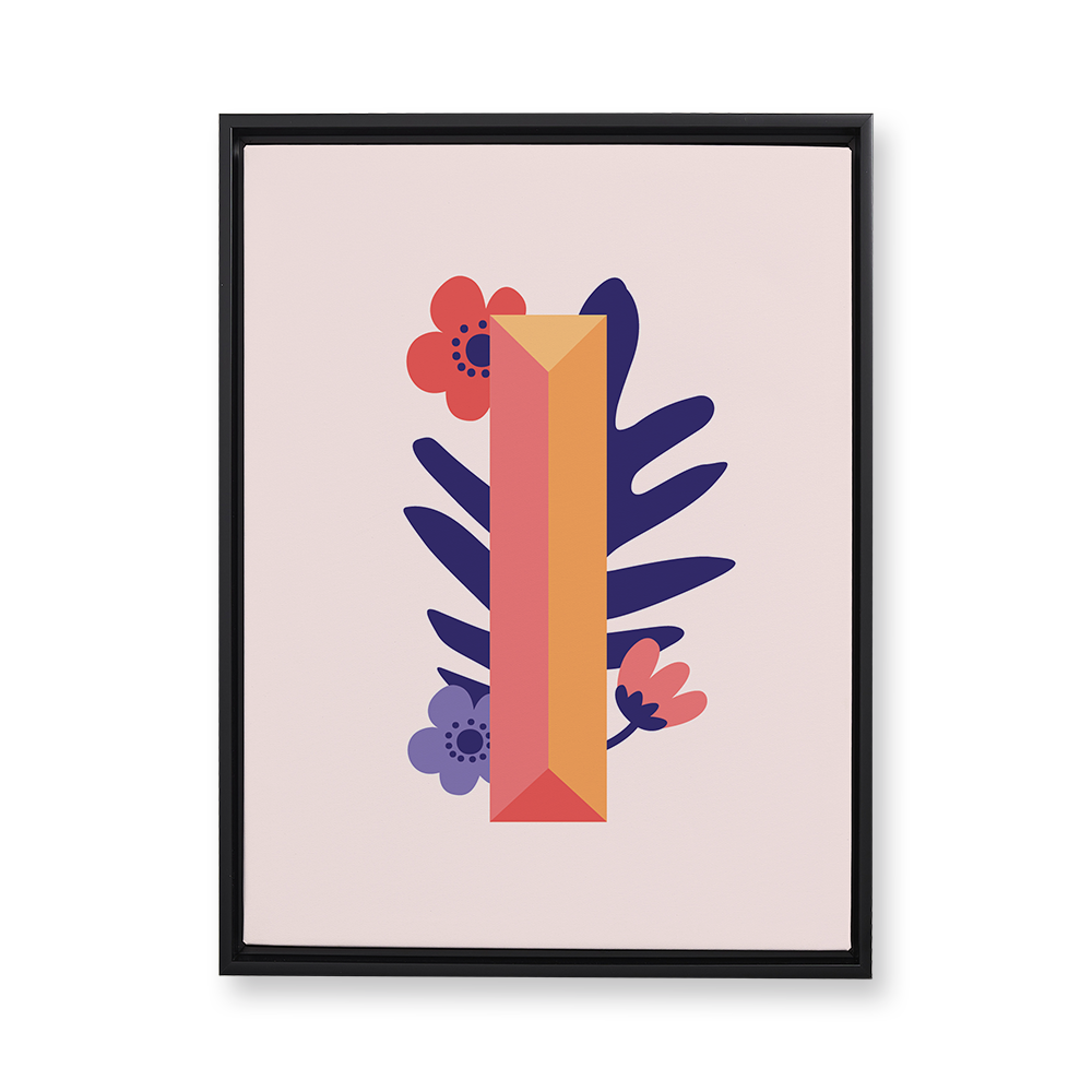 tropical-flowers-letter-i-floating-canvas-wall-art