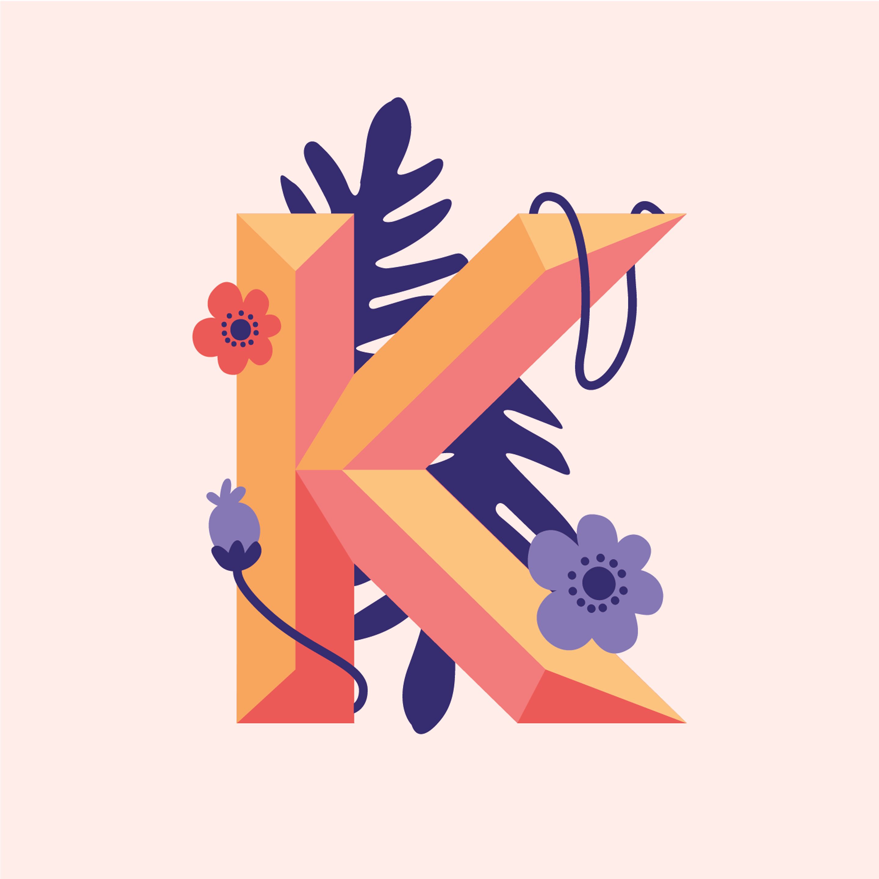 tropical-flowers-letter-k-design-theme