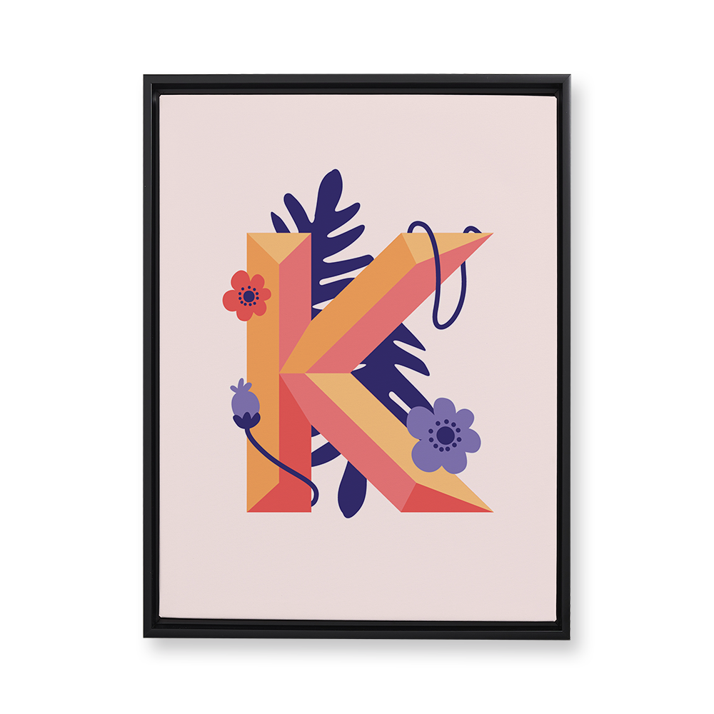 tropical-flowers-letter-k-floating-canvas-wall-art