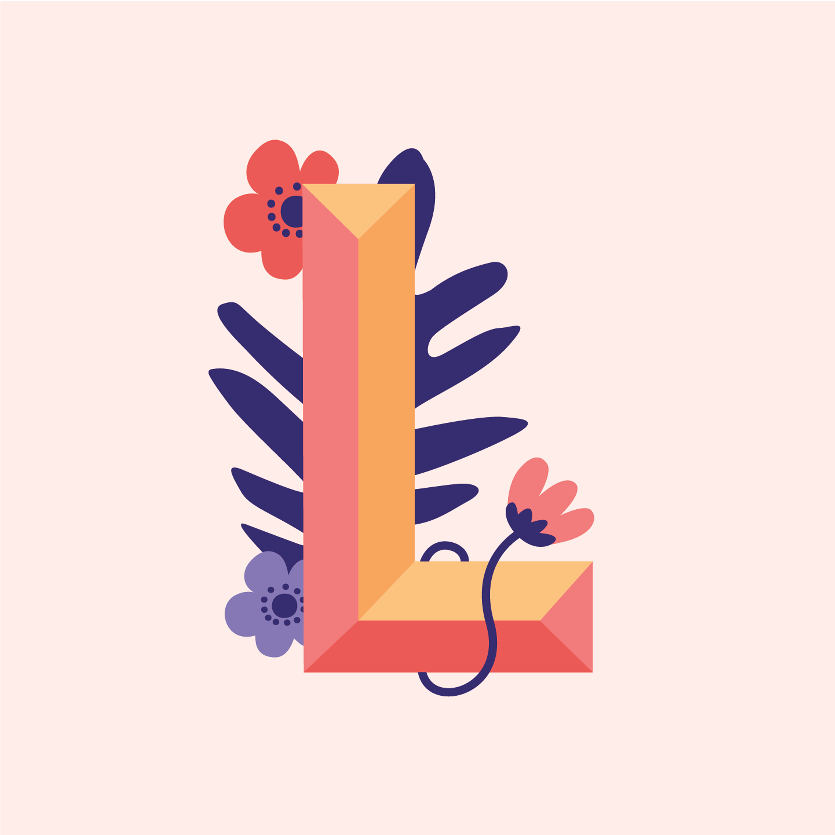 tropical-flowers-letter-l-design-theme