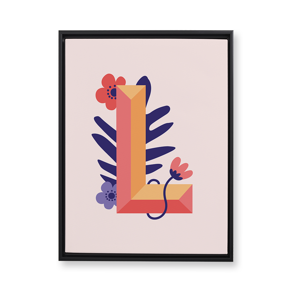 tropical-flowers-letter-l-floating-canvas-wall-art