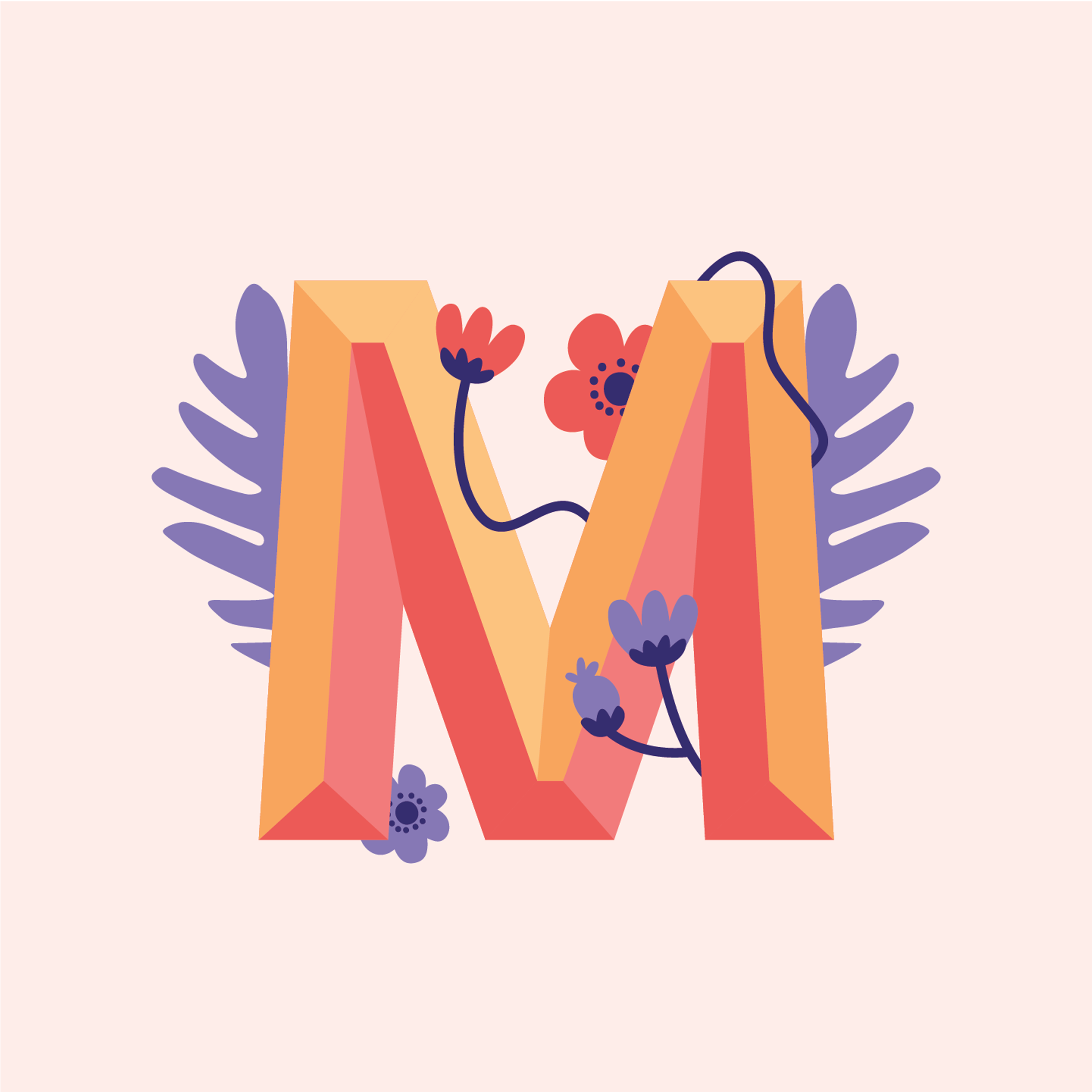 tropical-flowers-letter-m-design-theme