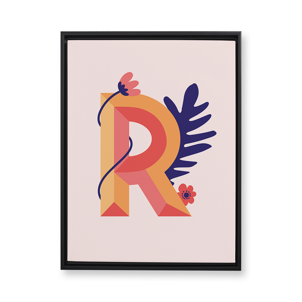 tropical-flowers-letter-r-floating-canvas-wall-art