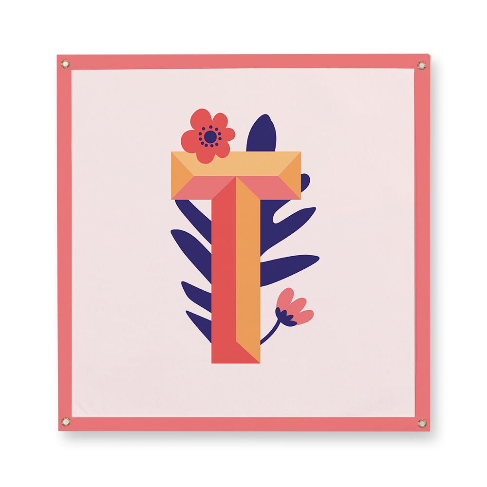 tropical-flowers-letter-t-camp-flag-square