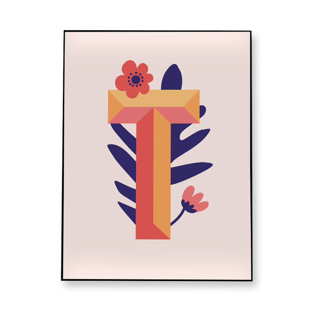 tropical-flowers-letter-t-fabric-in-a-frame-wall-art