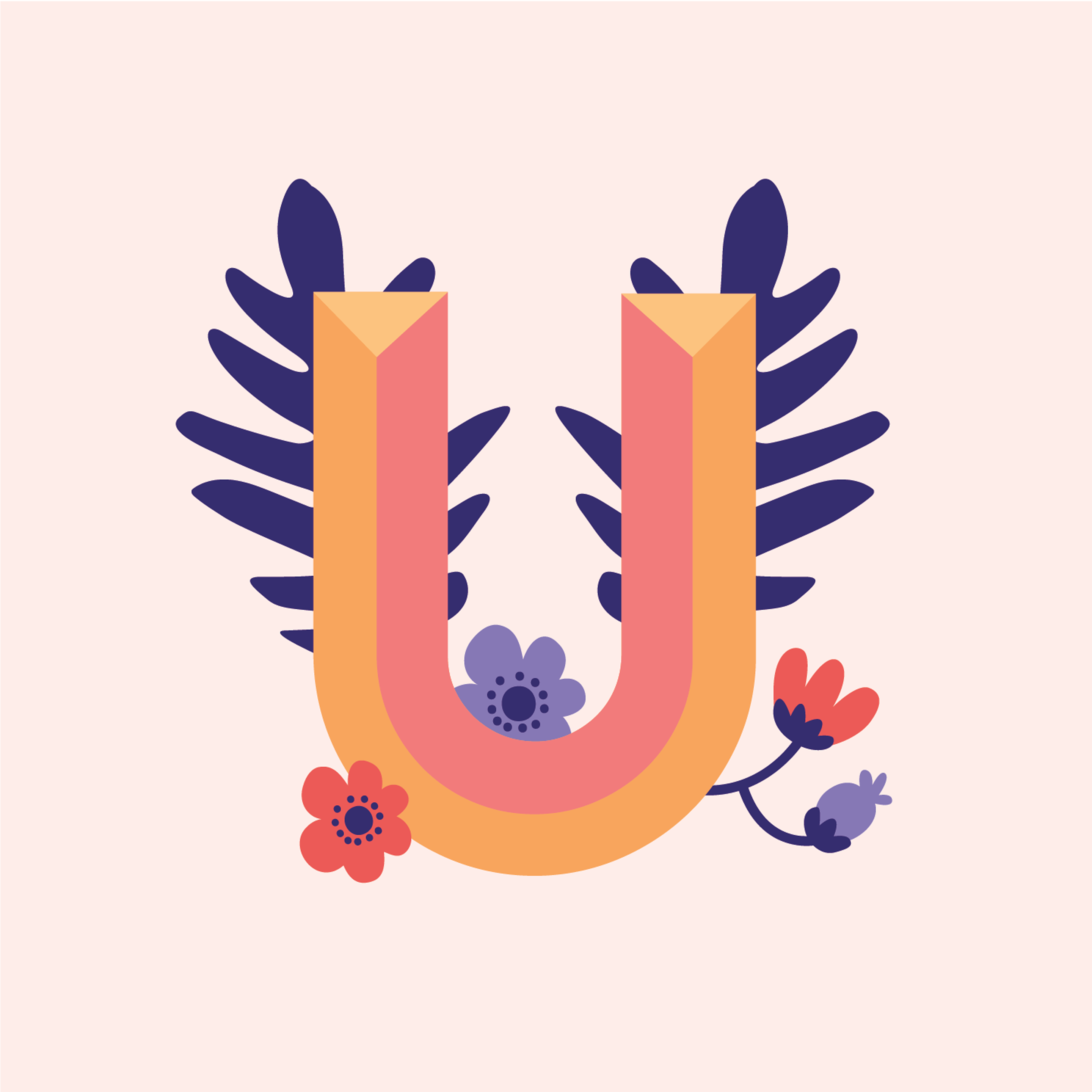 tropical-flowers-letter-u-design-theme