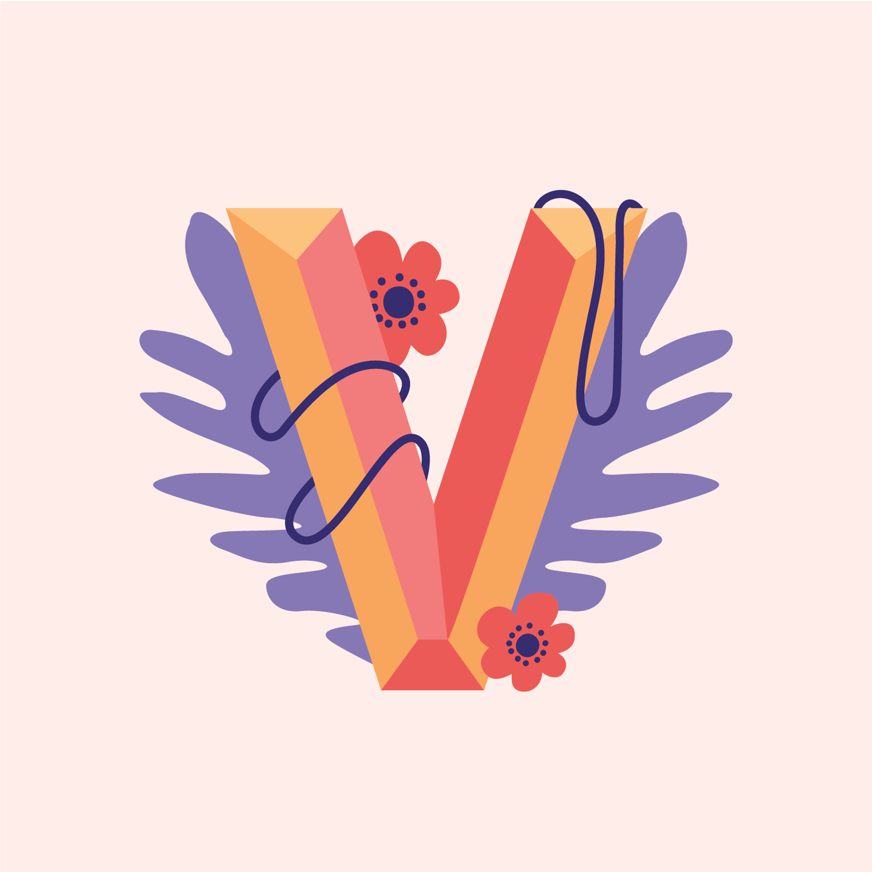 tropical-flowers-letter-v-design-theme