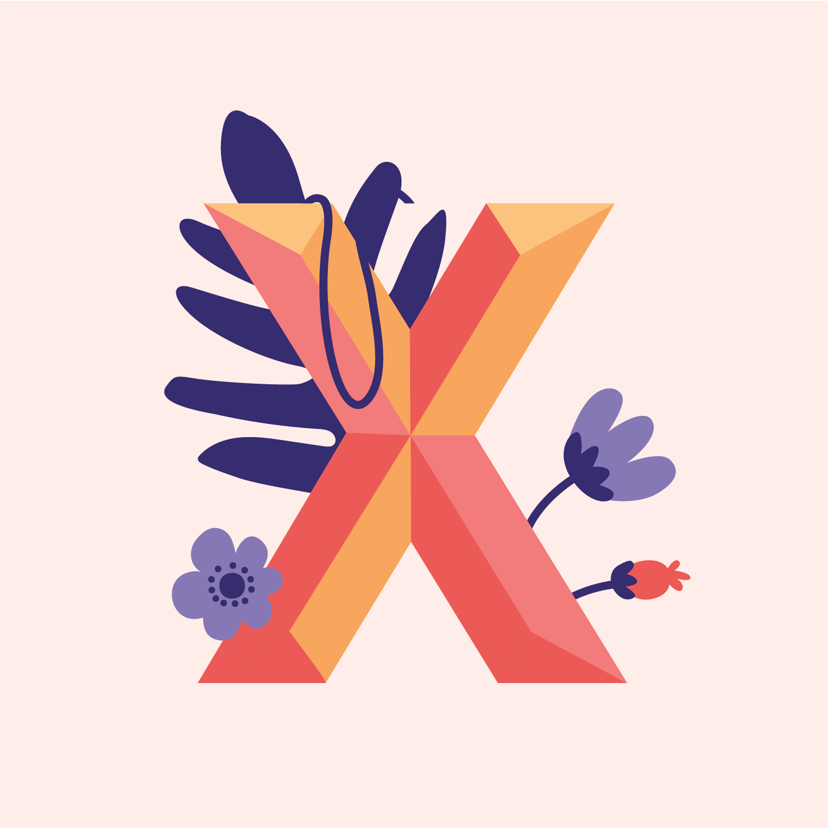 tropical-flowers-letter-x-design-theme