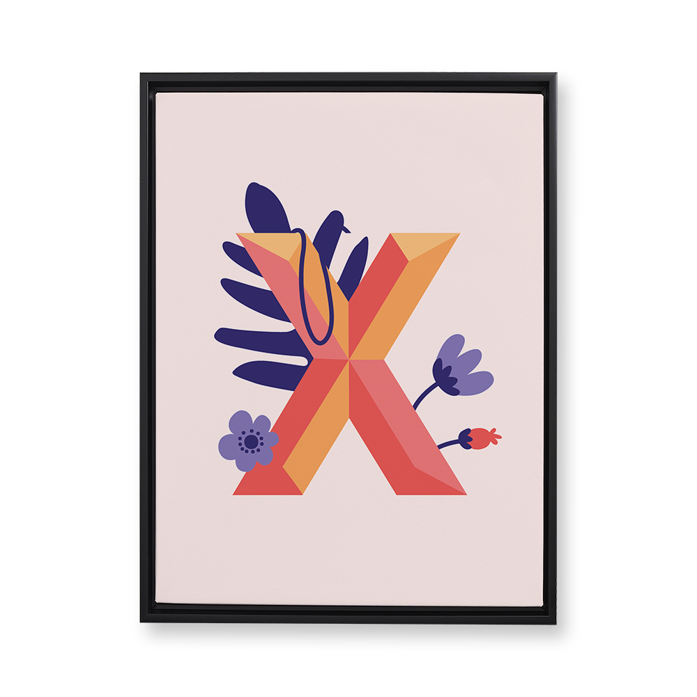 tropical-flowers-letter-x-floating-canvas-wall-art
