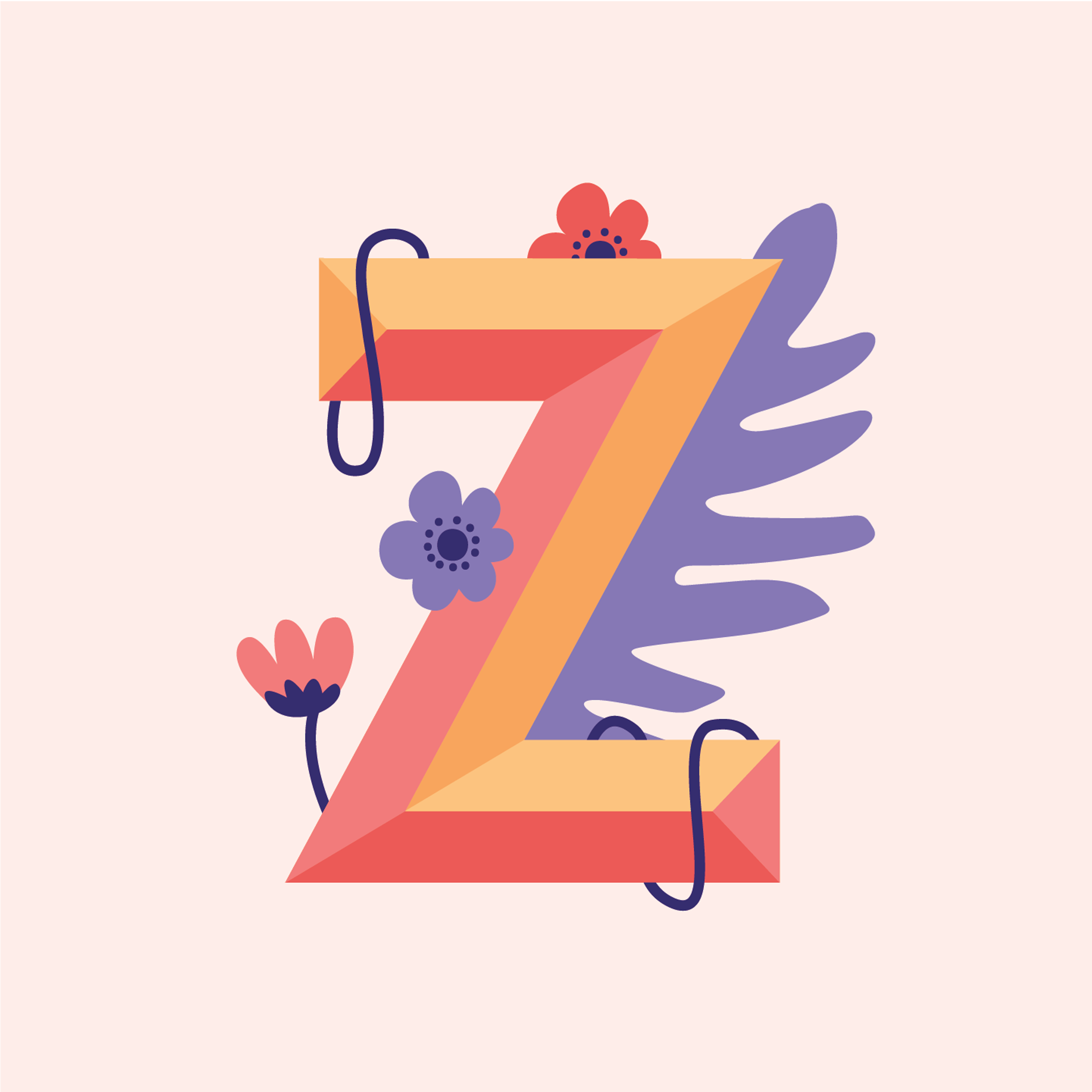 tropical-flowers-letter-z-design-theme