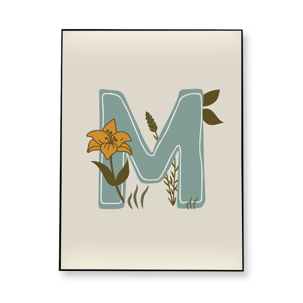 vintage-floral-letter-m-fabric-in-a-frame-wall-art