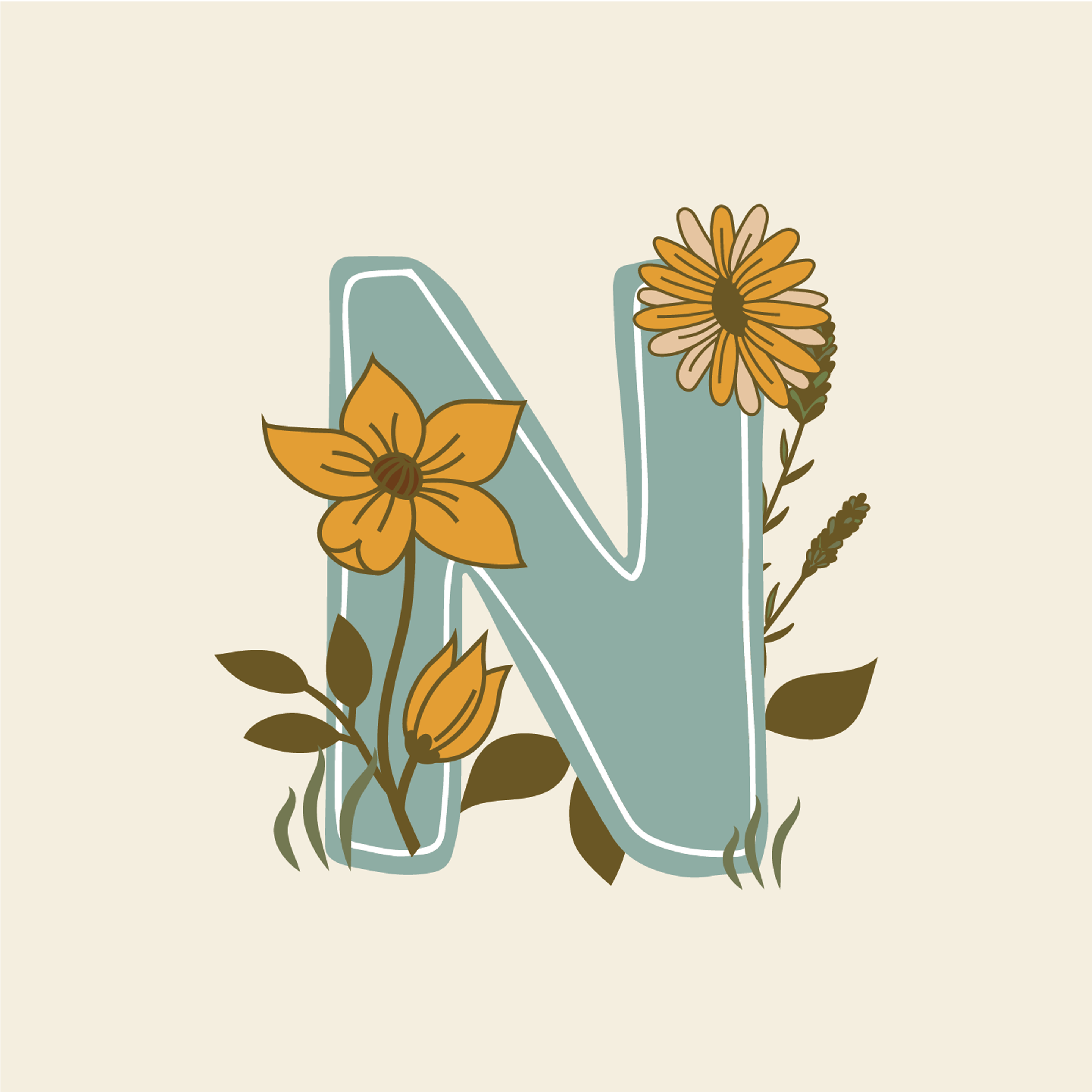 vintage-floral-letter-n-design-theme