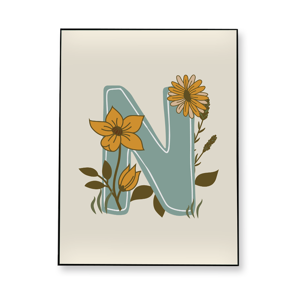 vintage-floral-letter-n-fabric-in-a-frame-wall-art