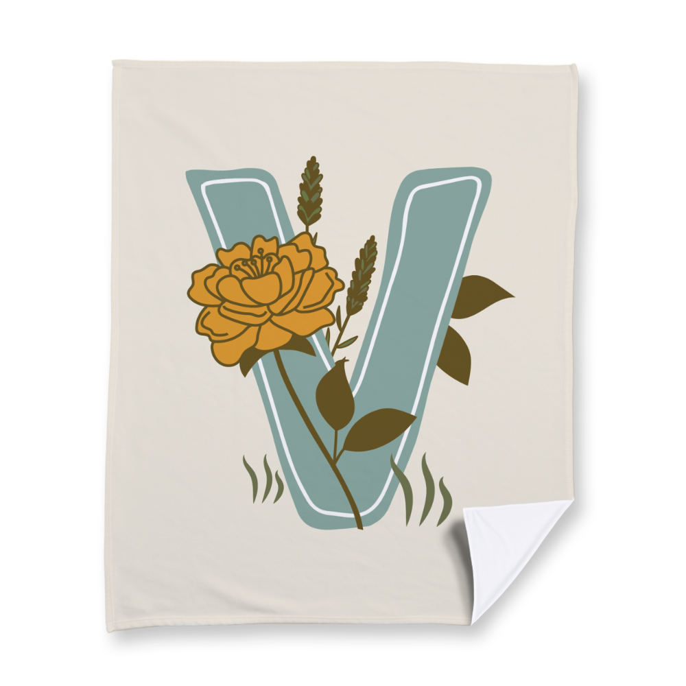 vintage-floral-letter-v-blanket-fleece