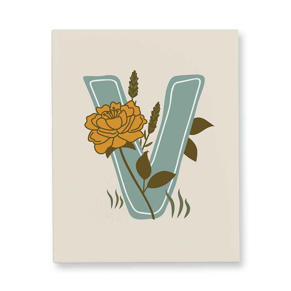 vintage-floral-letter-v-canvas-wall-art