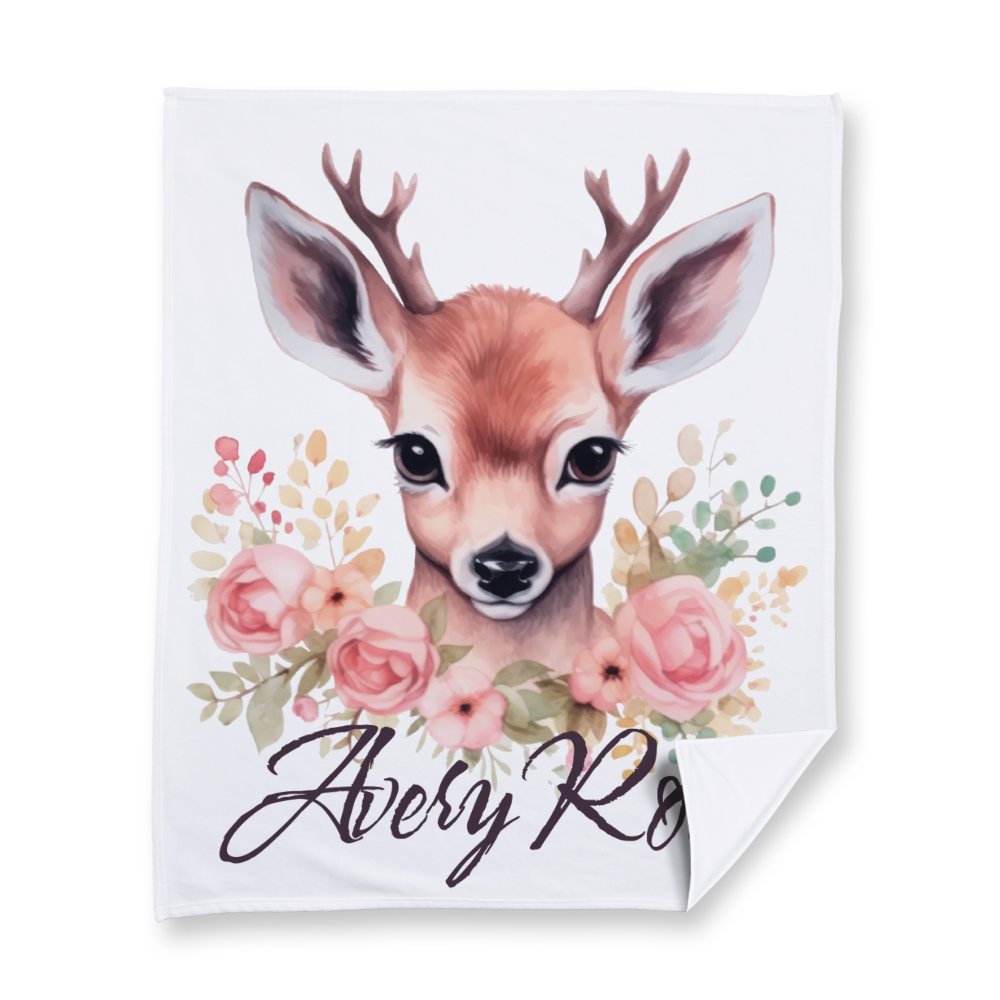 Watercolor Deer Painting Fleece Blanket