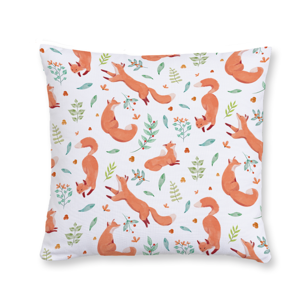 Watercolor Fox Pattern Throw Pillow