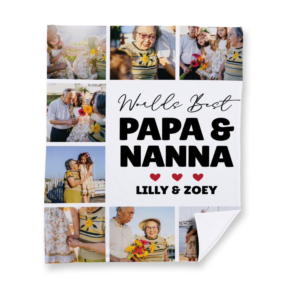 Worlds Best Papa and Nanna Photo Collage Fleece Blanket