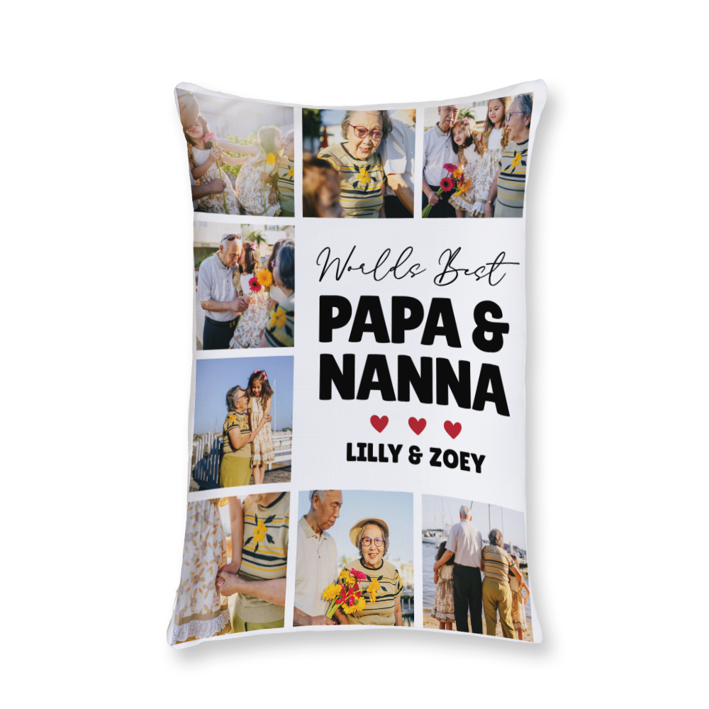 Worlds Best Papa and Nanna Photo Collage Throw Pillow