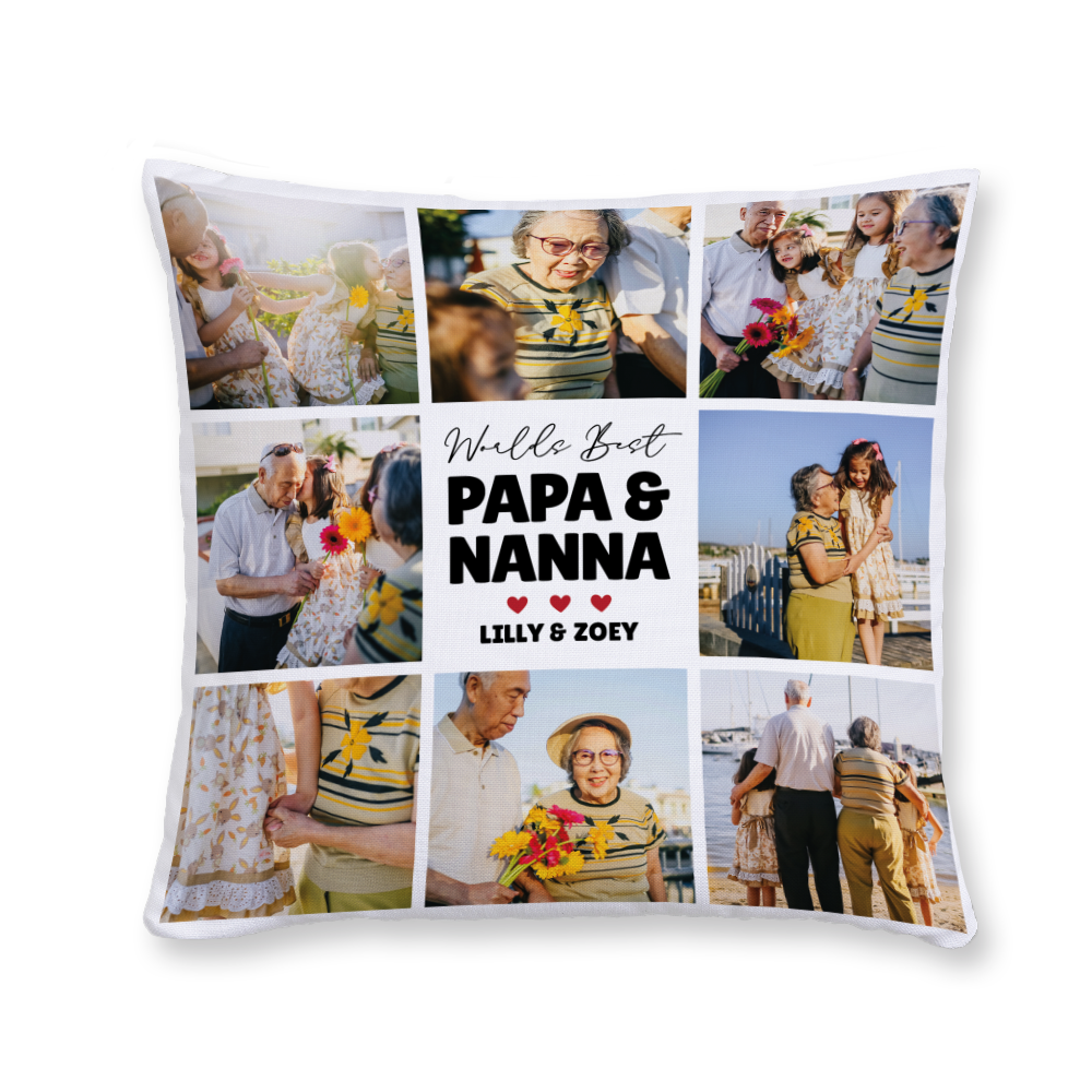 Worlds Best Papa and Nanna Photo Collage Throw Pillow