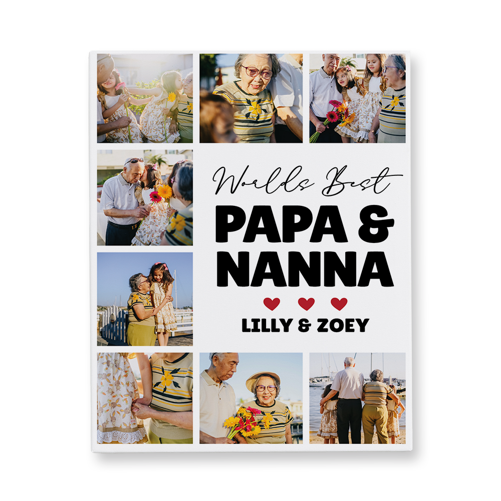 Worlds Best Papa and Nanna Photo Collage Canvas Wall Art