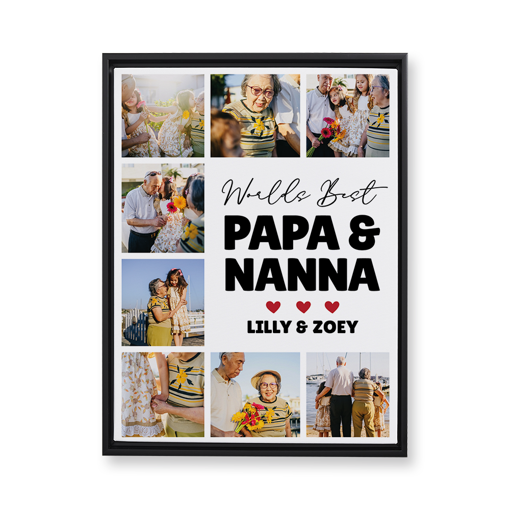 Worlds Best Papa and Nanna Photo Collage Floating Canvas Wall Art